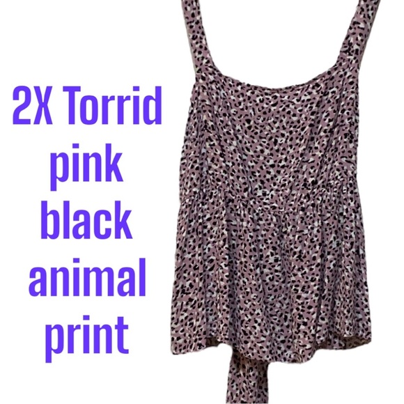 2X Torrid Size 2 BabyDoll Soft Tie in Back Tank Top Pink White Leopard Cheetah - Picture 3 of 8